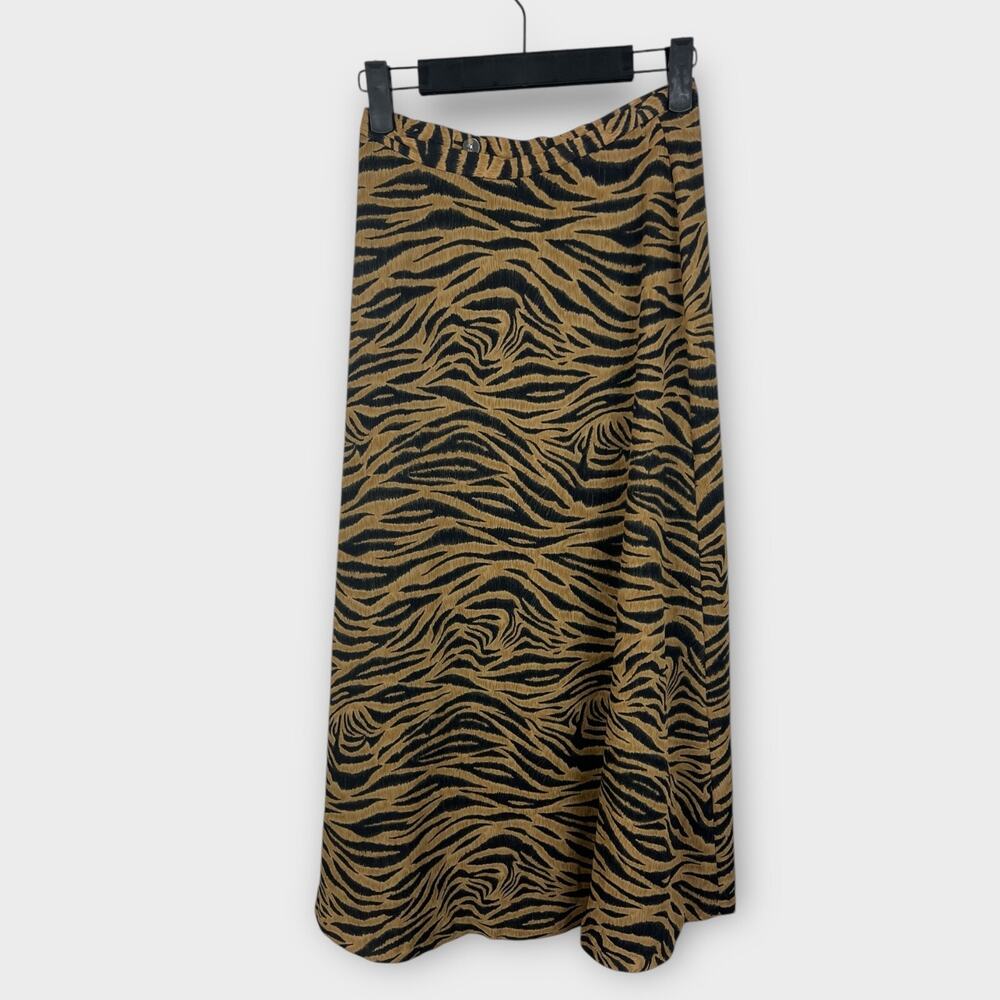 90s Aesthetic Rena Rowan Tiger Stripe Maxi Skirt, 4P, Tan Black